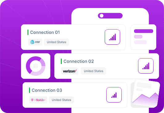 Phone showing three live mobile proxy connections on AT&T, Verizon and T-Mobile