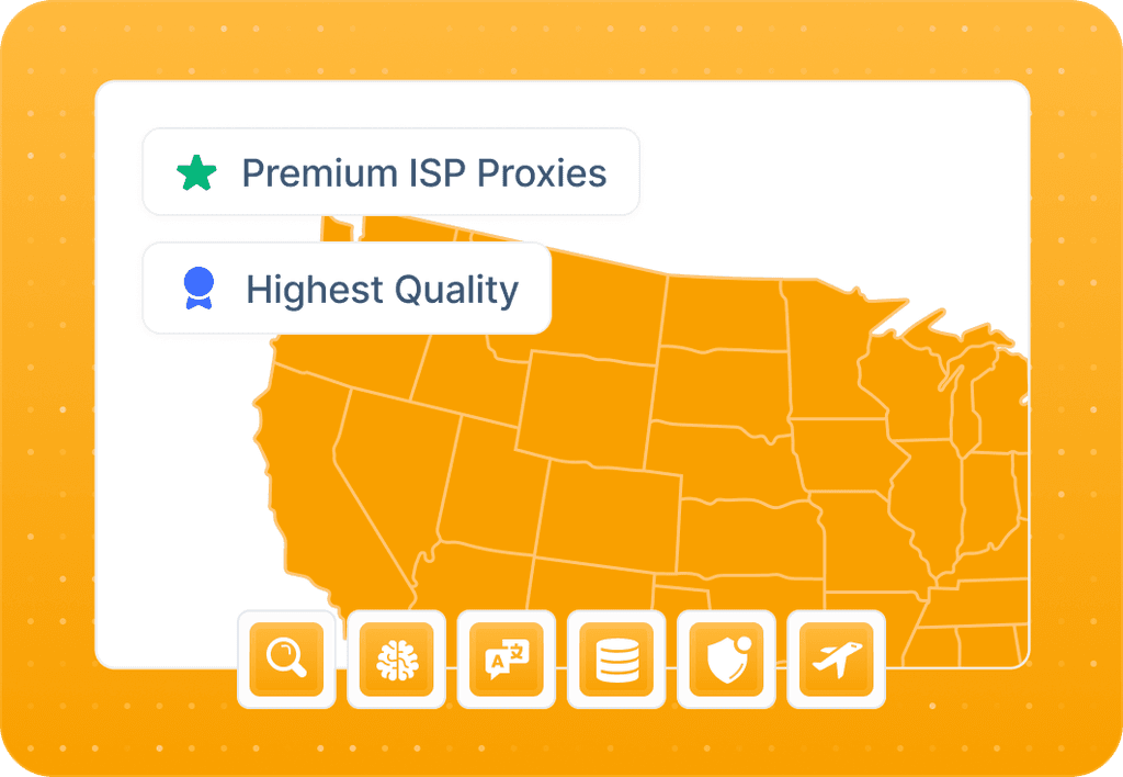 USA map with Premium ISP Proxies and Highest Quality badges