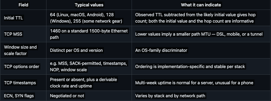 TCP/IP stack fingerprint