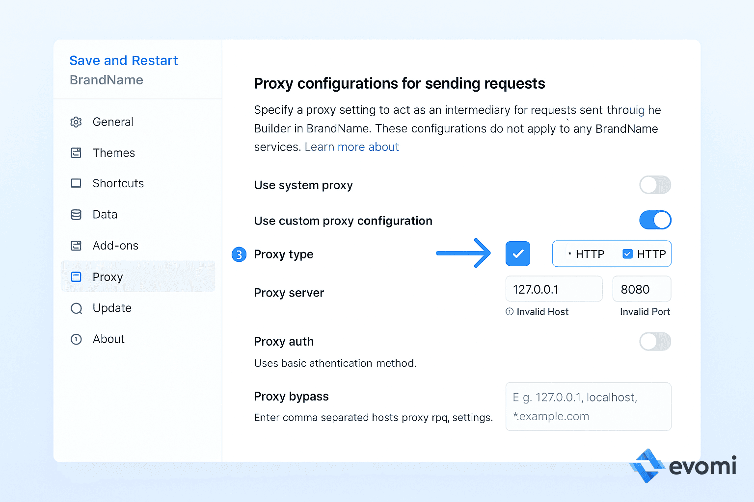 Select Proxy Type in Postman