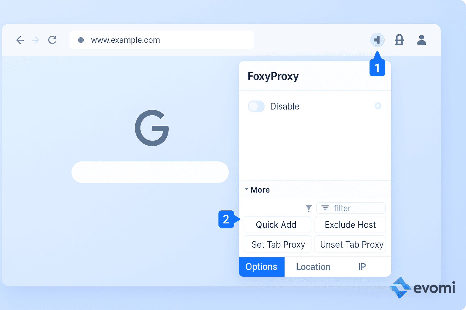 FoxyProxy Chrome Menu - Options