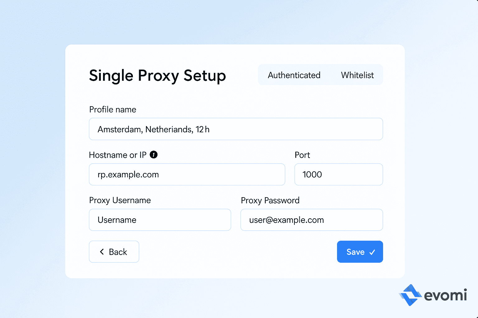 Entering proxy credentials into extension