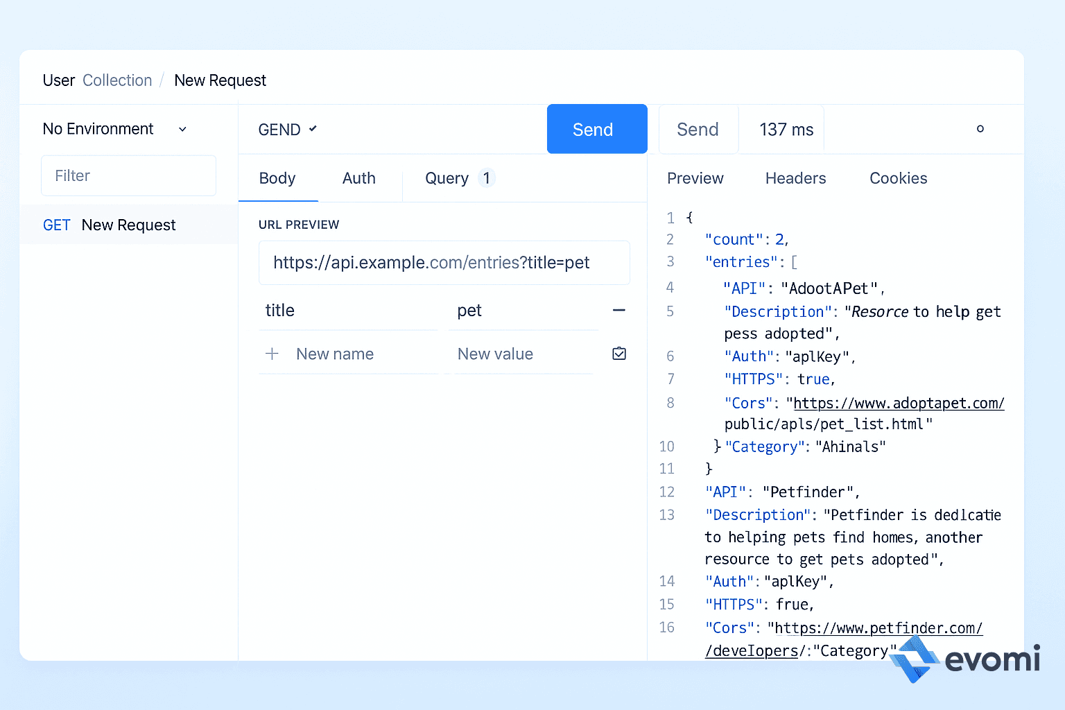 Screenshot of an API client like Insomnia