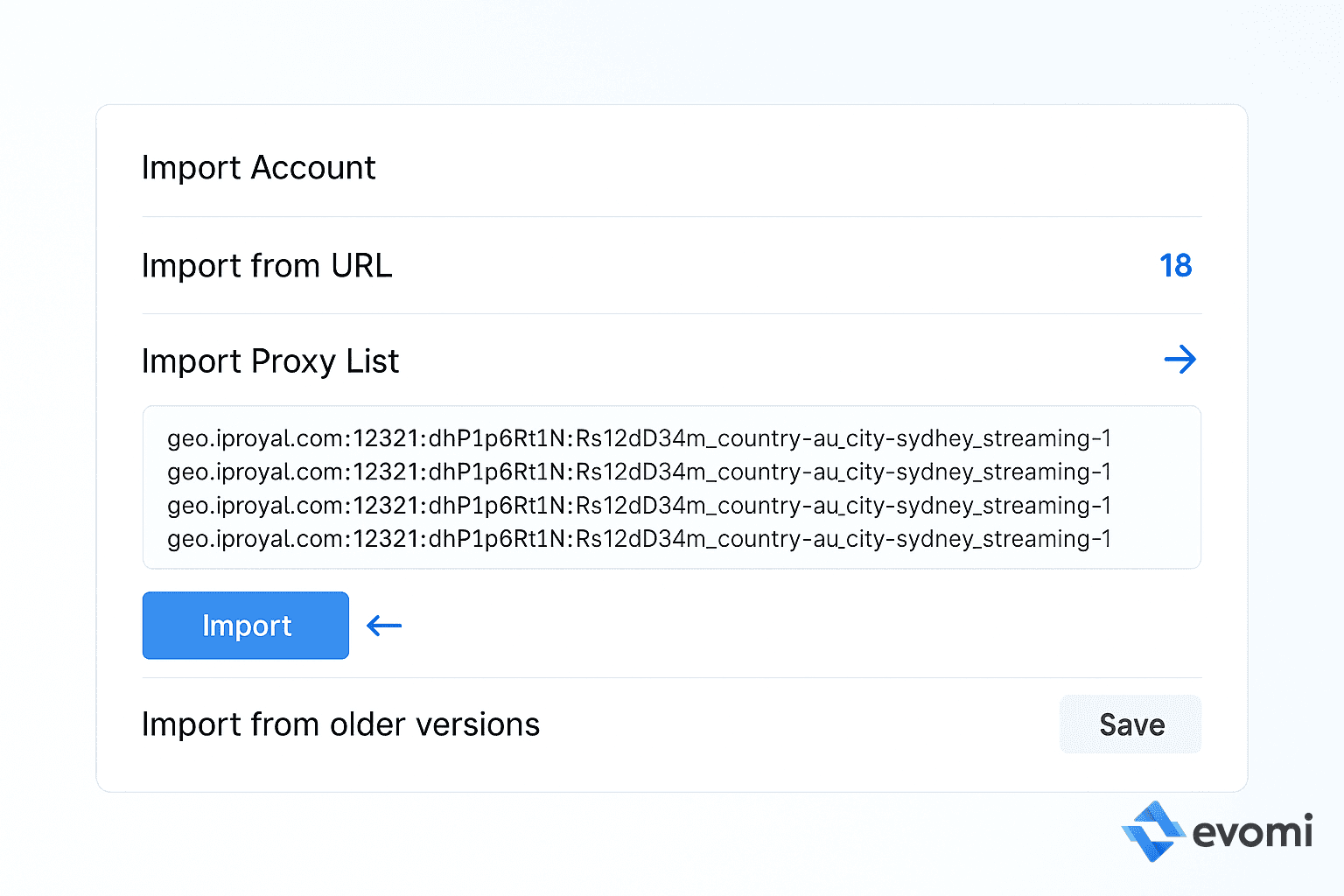 FoxyProxy Firefox Import Dialog with List