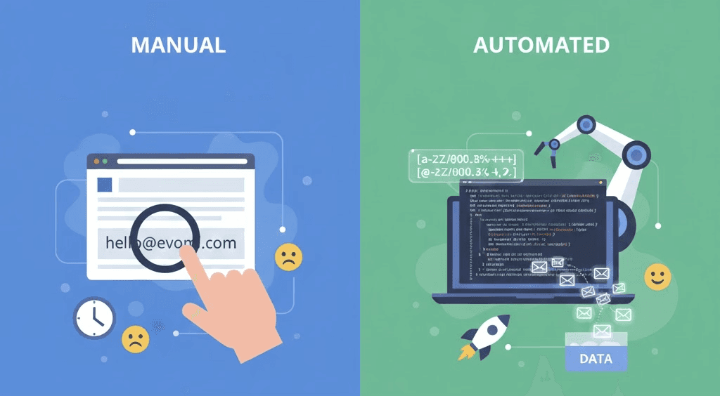Comparison of manual email data entry versus automated web scraping using code and robotic processes