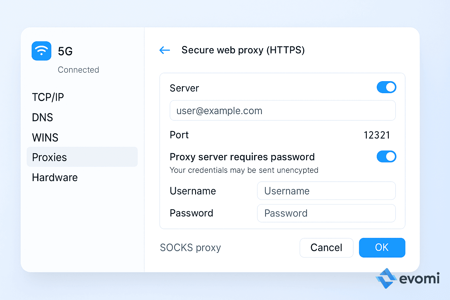 Enabling proxy authentication