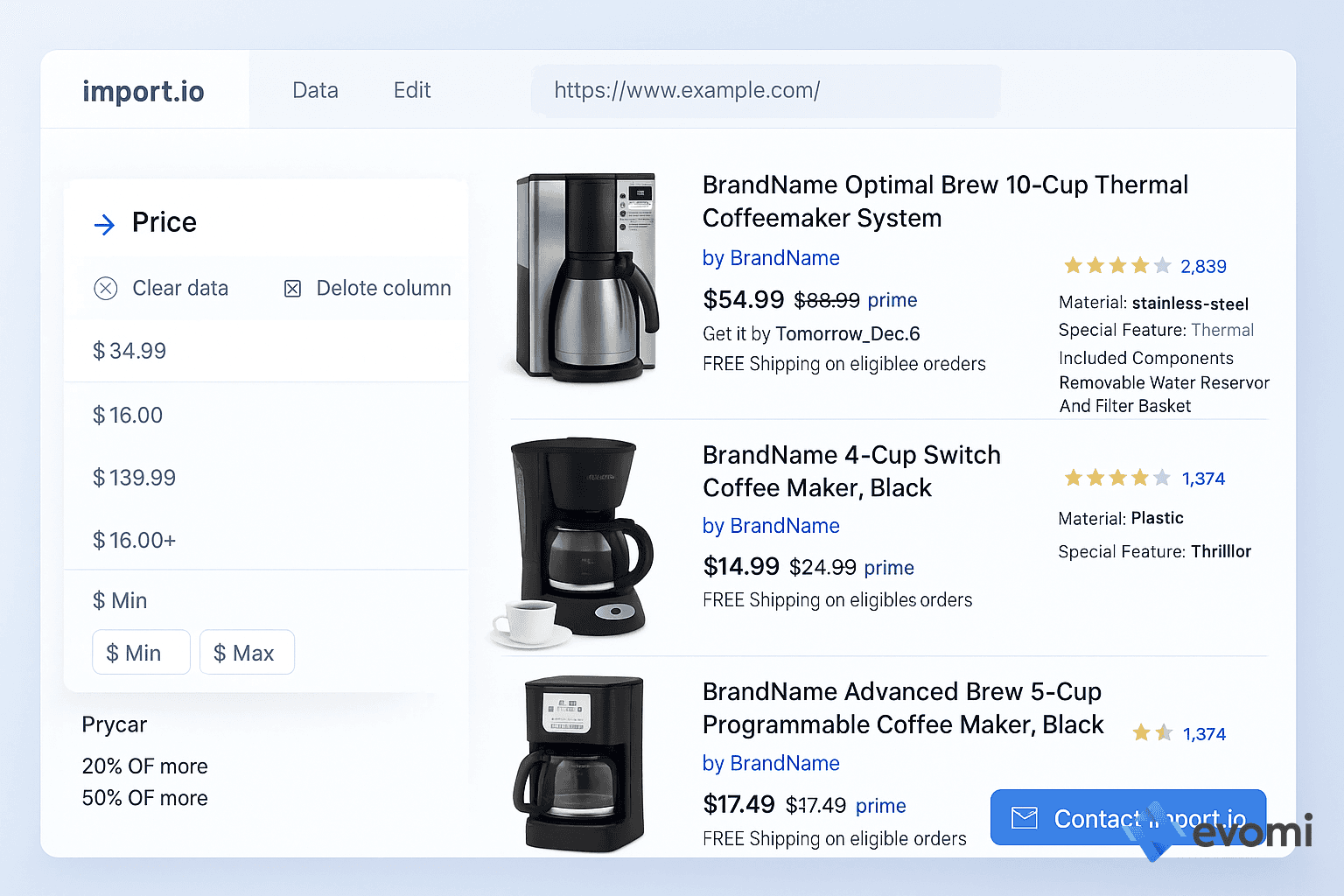 Import.io platform interface
