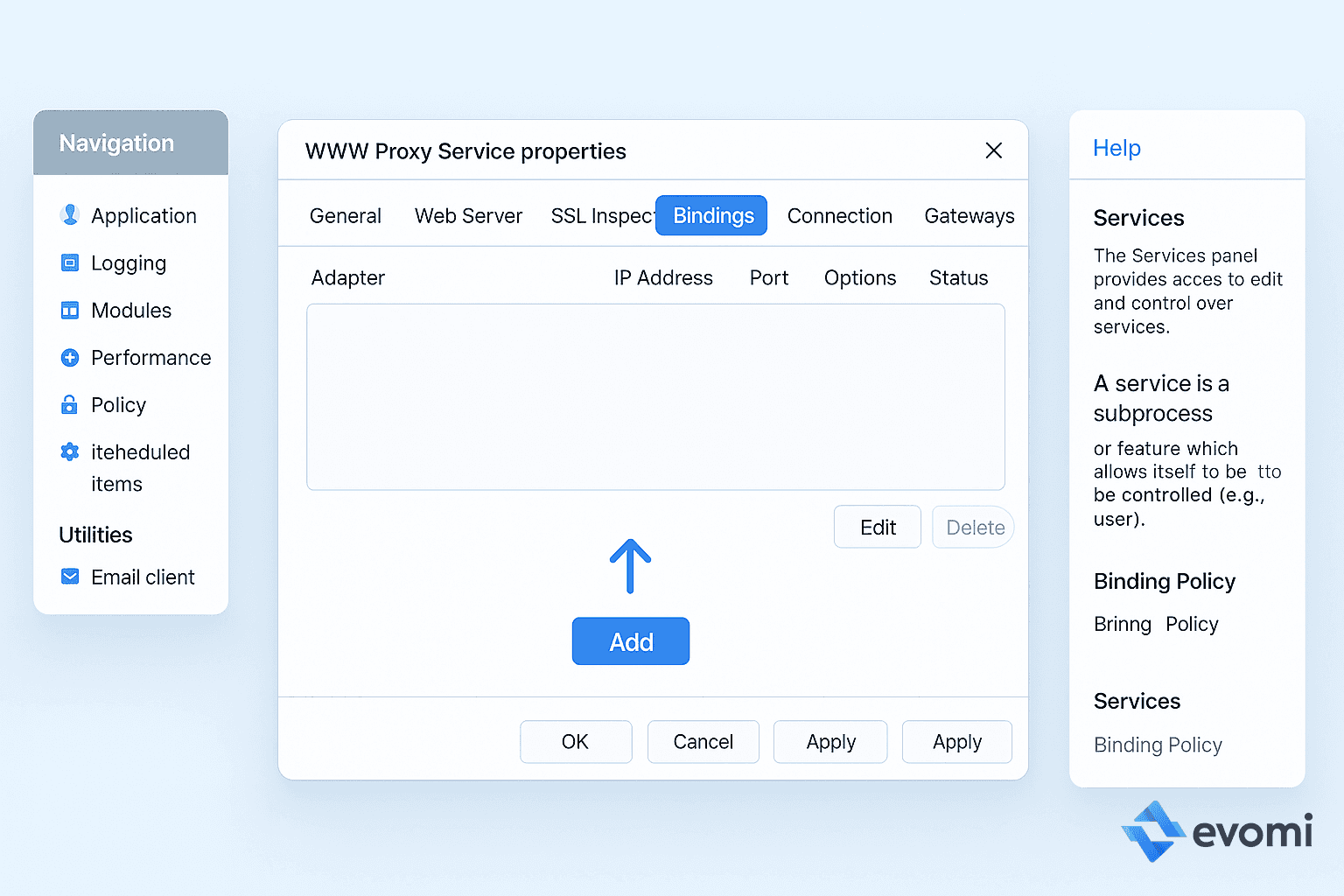 Configuring service bindings in WinGate
