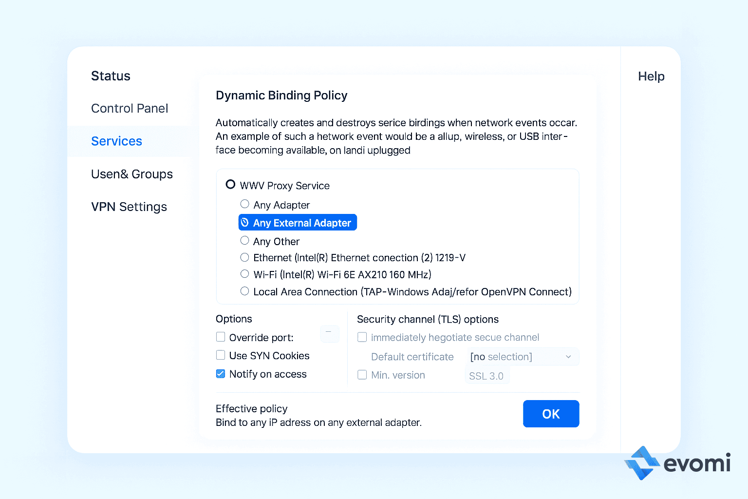 Adding 'Any External Adapter' as a binding rule