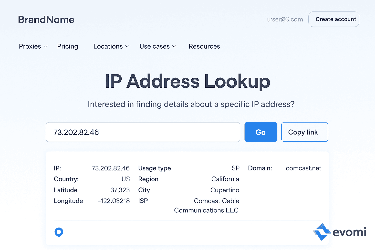 Verifying new IP address via IP lookup tool