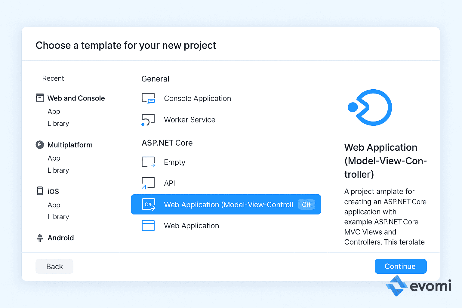 Creating a new project in Visual Studio