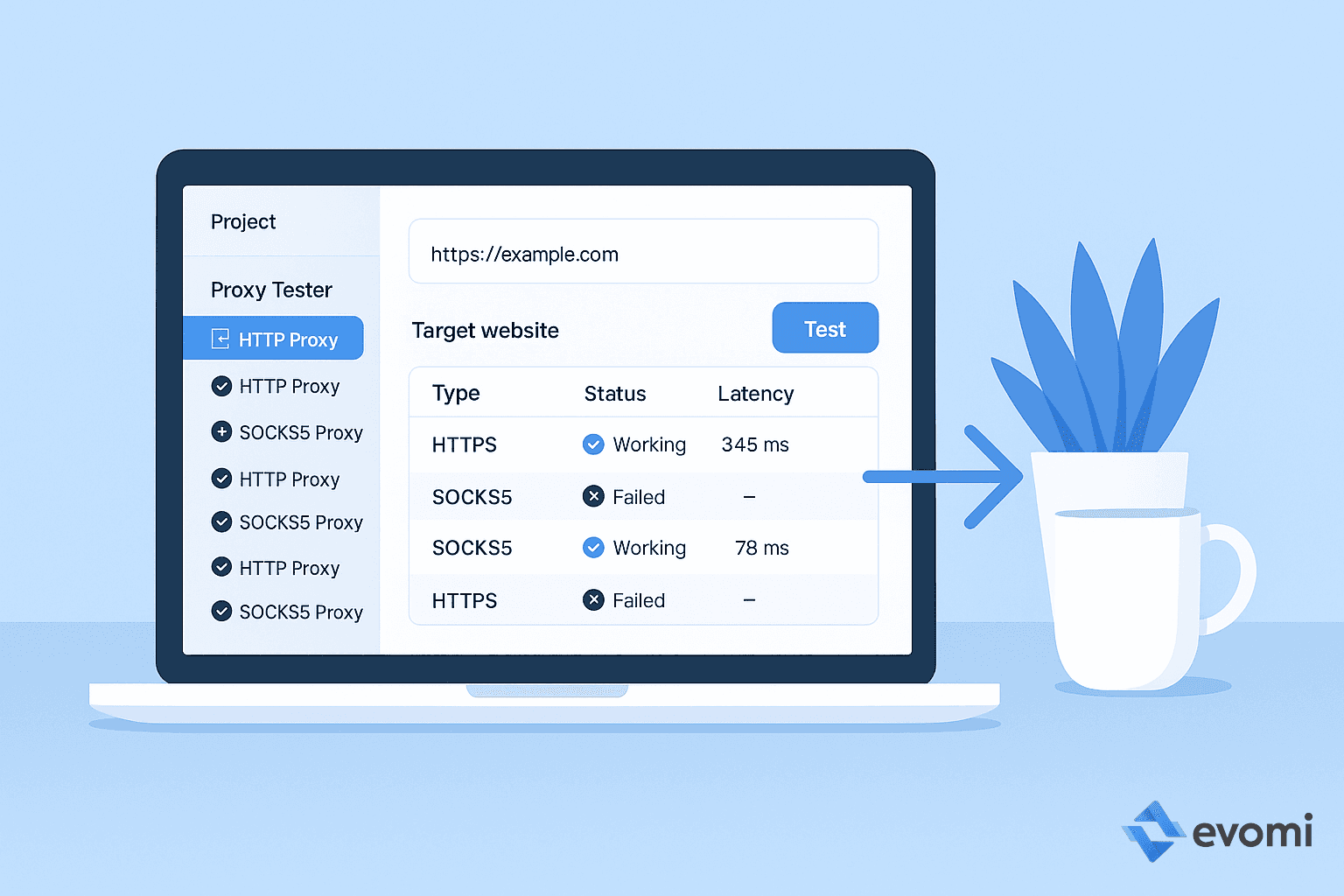 Example interface of an online proxy tester tool