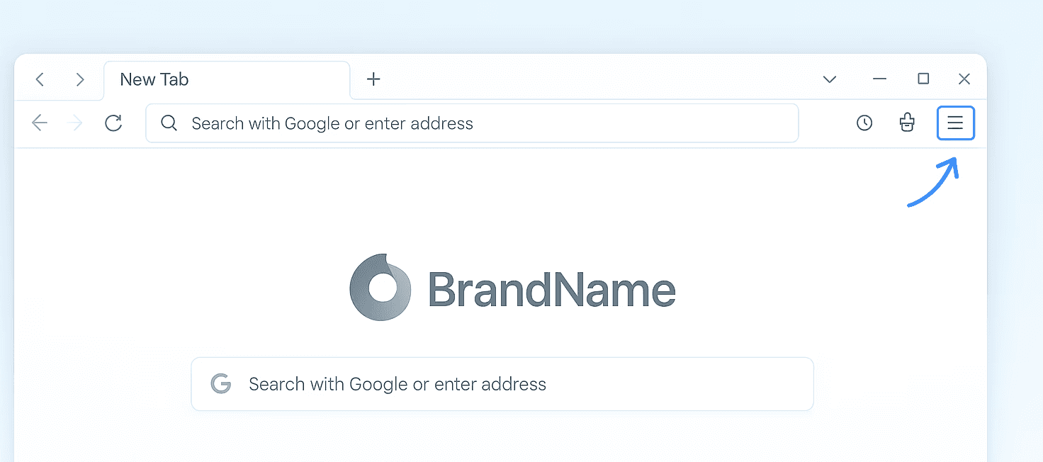 Firefox browser window highlighting the menu button location