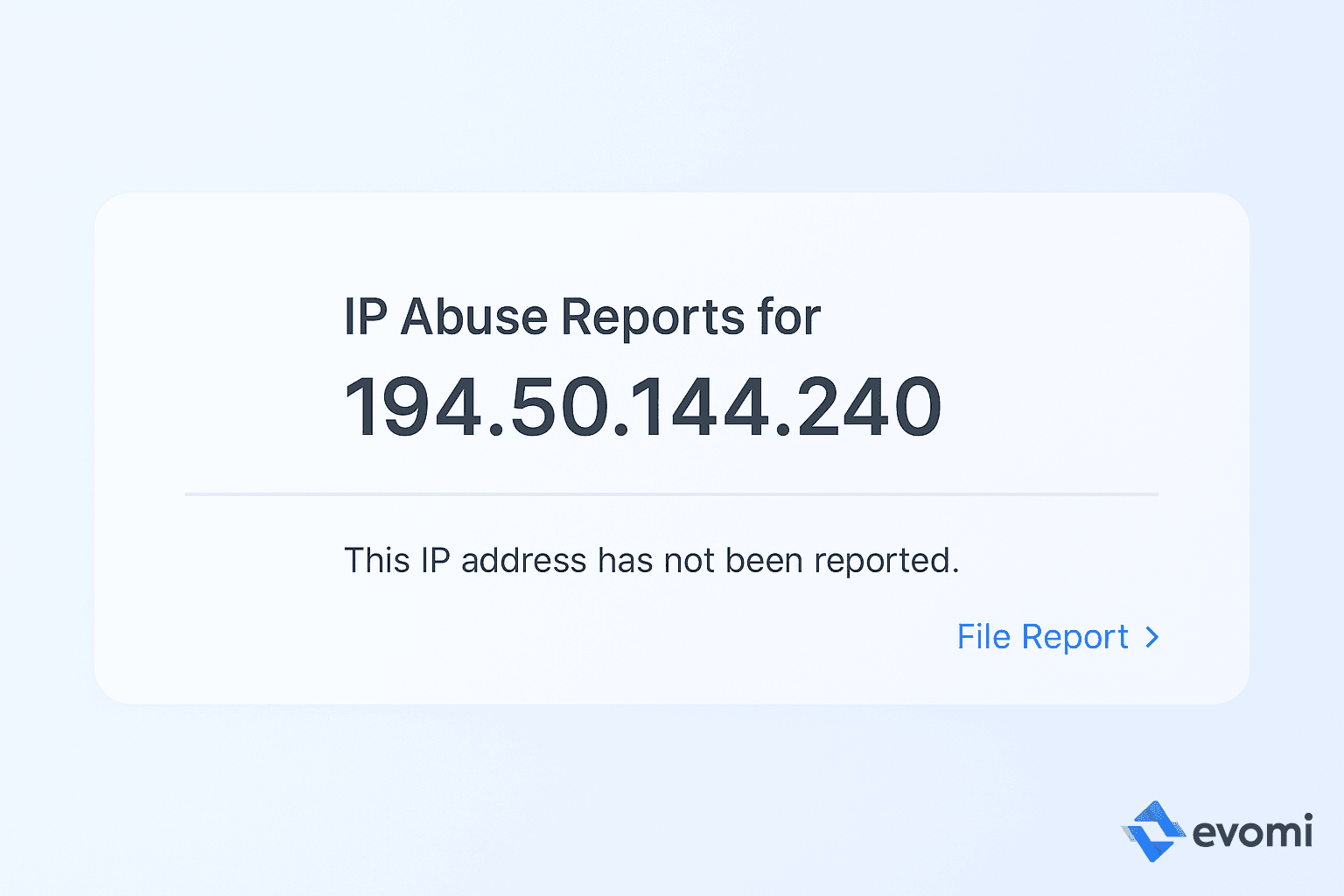 AbuseIPDB report showing zero abuse reports for an IP