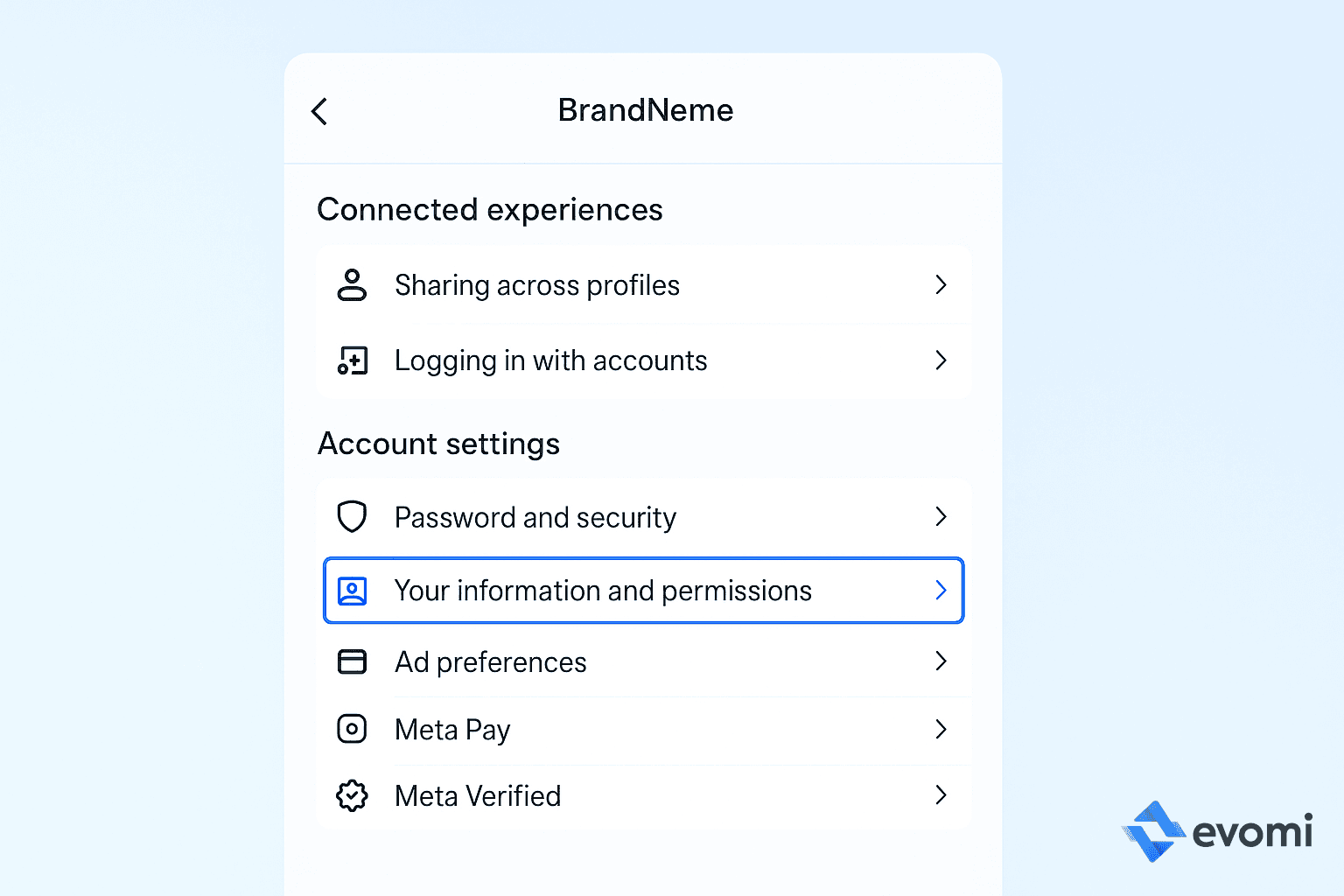 Instagram Your information and permissions menu