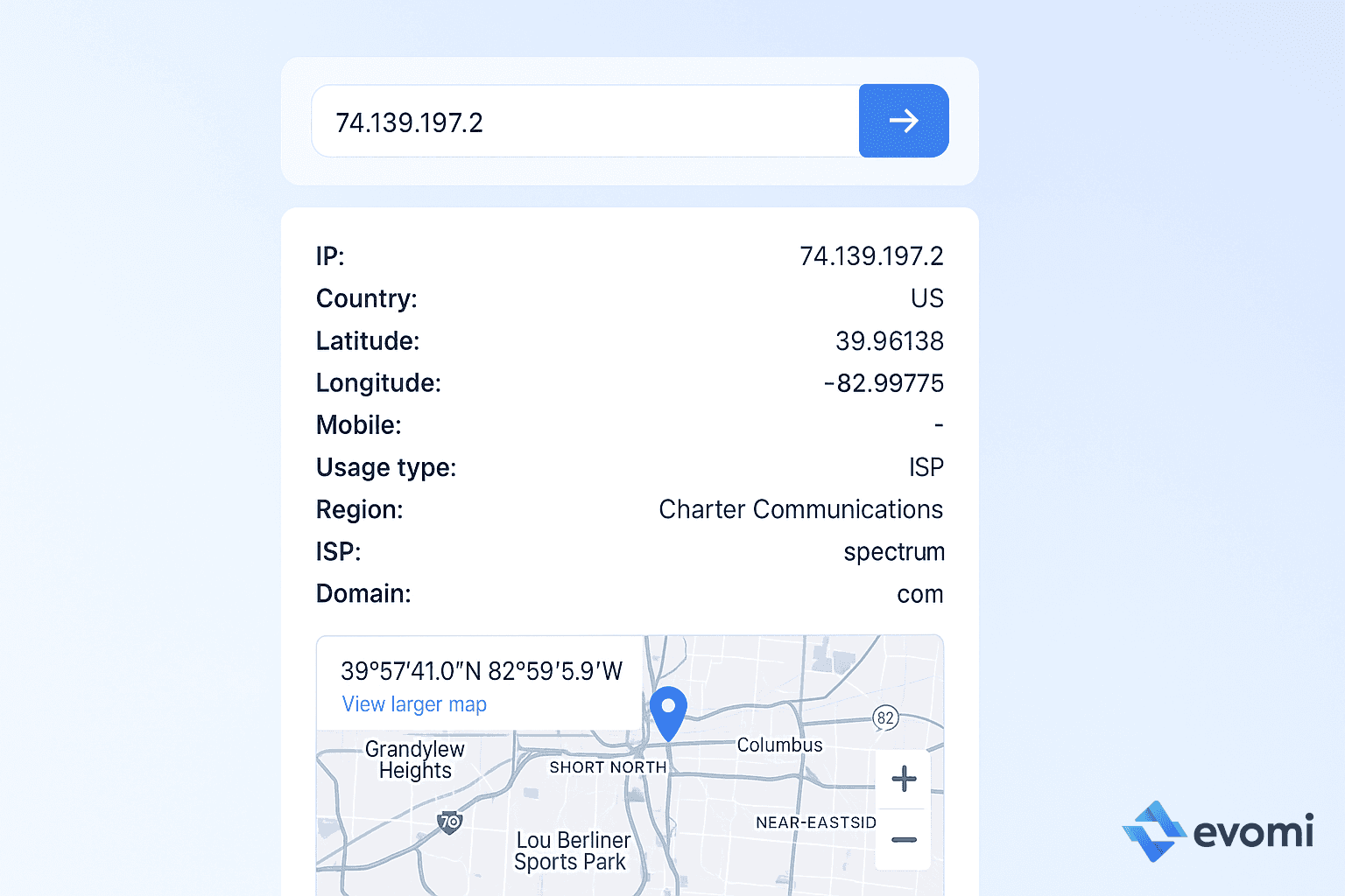 Checking the new IP address using an IP lookup tool
