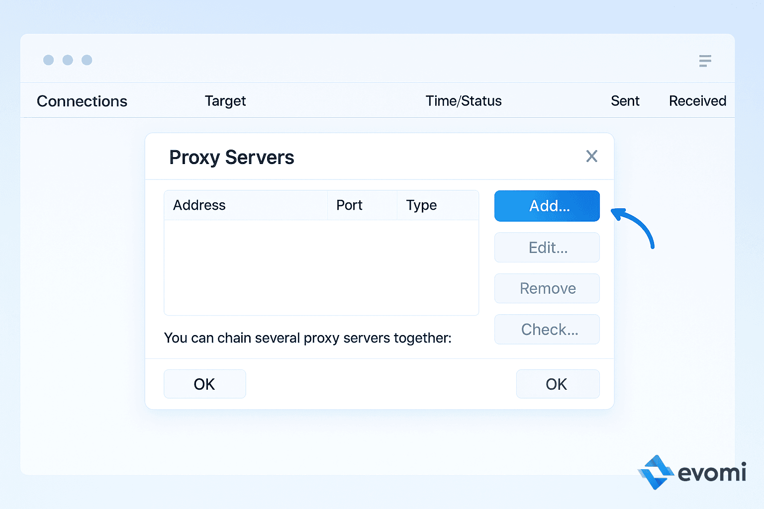 Adding a new proxy server in Proxifier