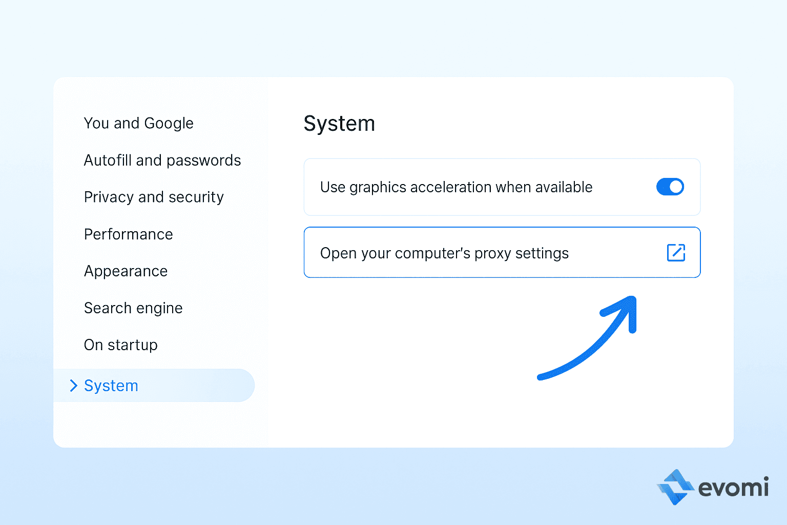 Finding the proxy settings link within Chrome's System settings on macOS