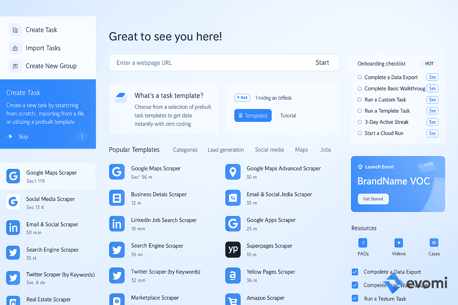 Octoparse interface showing compatibility with various websites