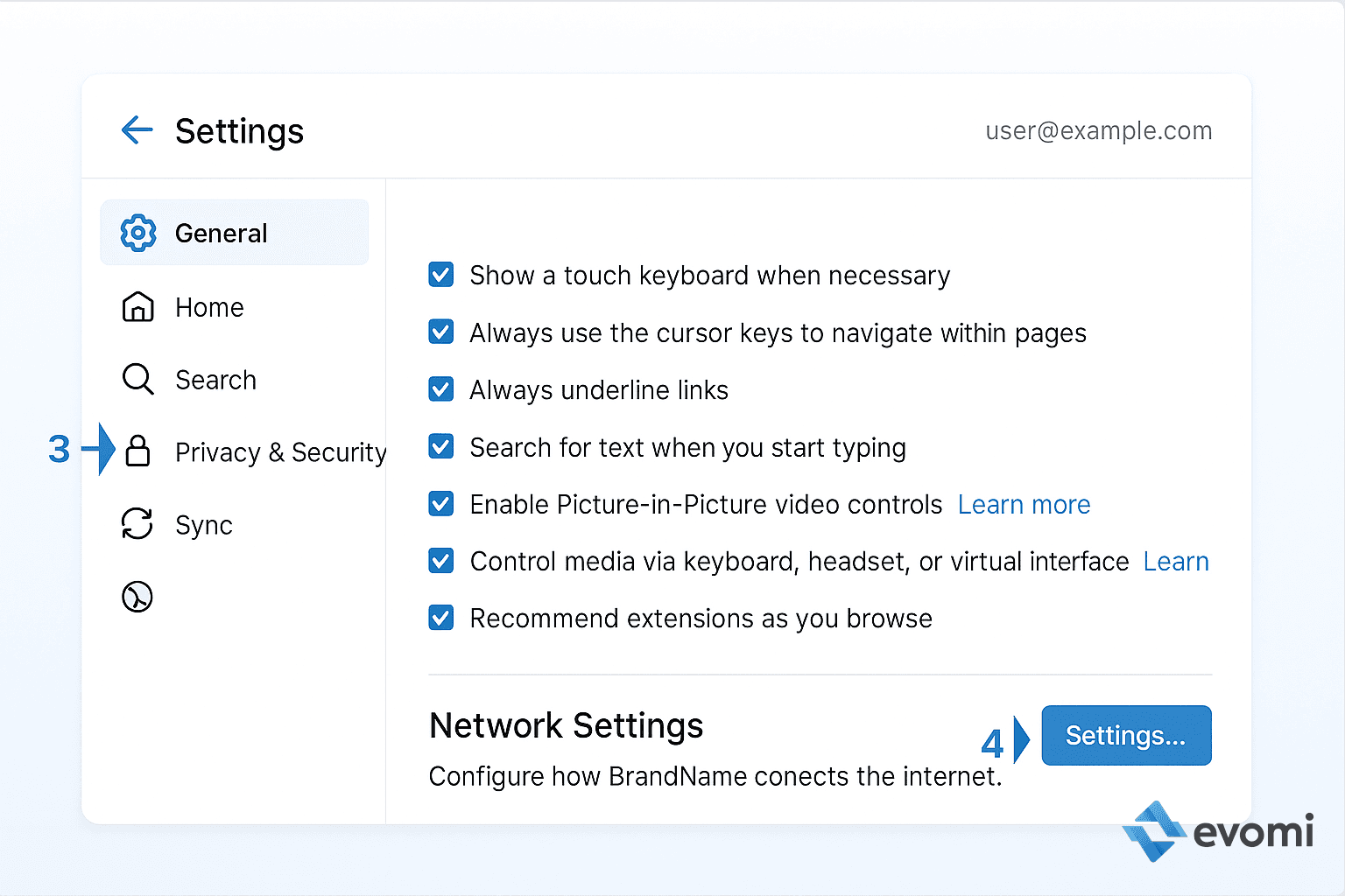 Firefox settings page focusing on the General panel and Network Settings button