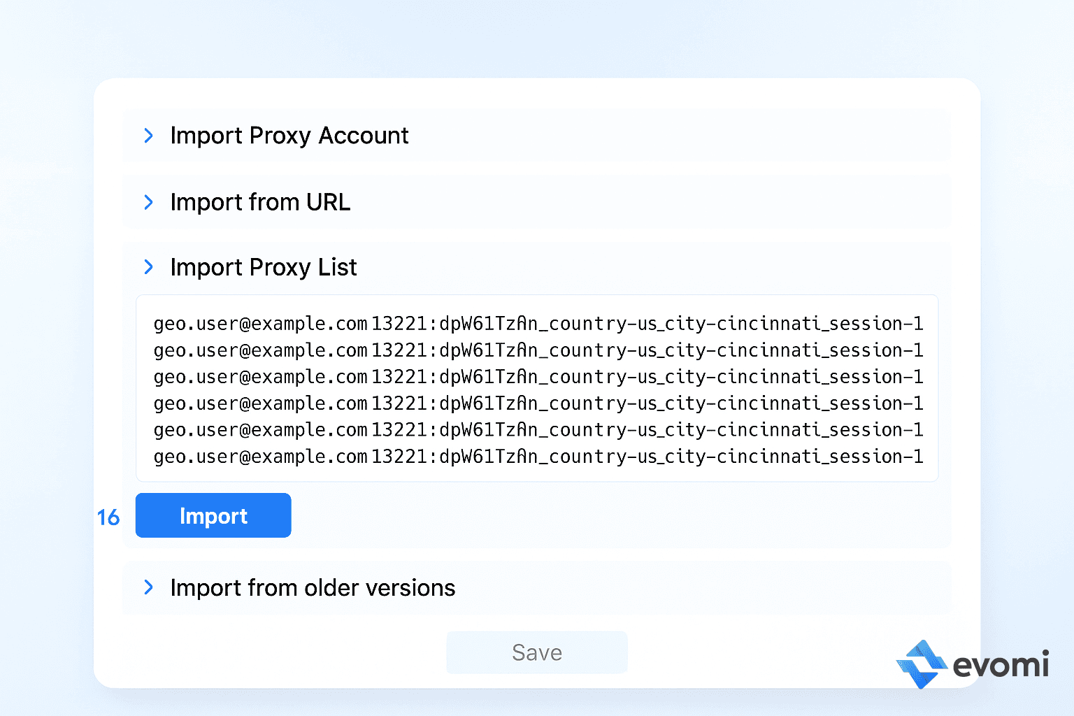 FoxyProxy Import Dialog with List