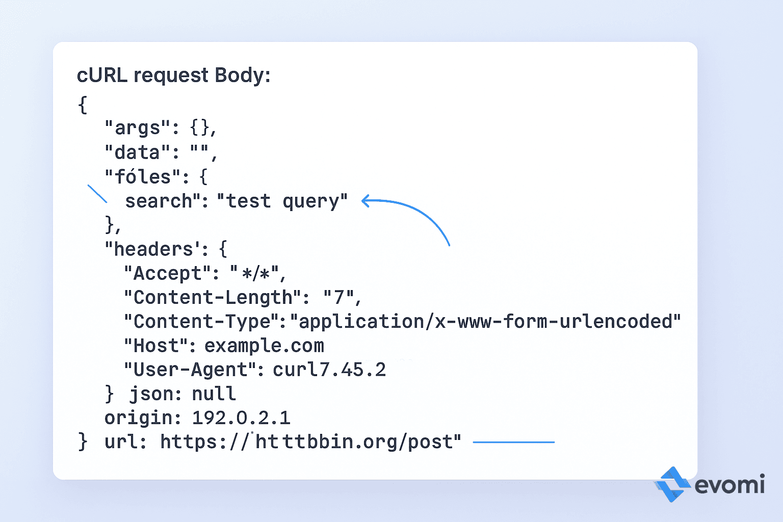 Terminal output showing the JSON response from httpbin, including the submitted POST data