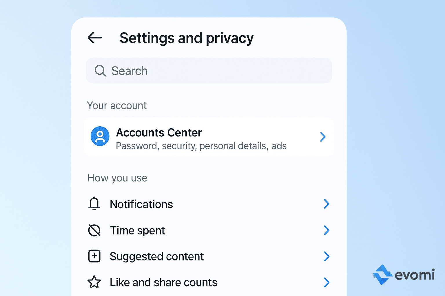 Instagram Accounts Center menu