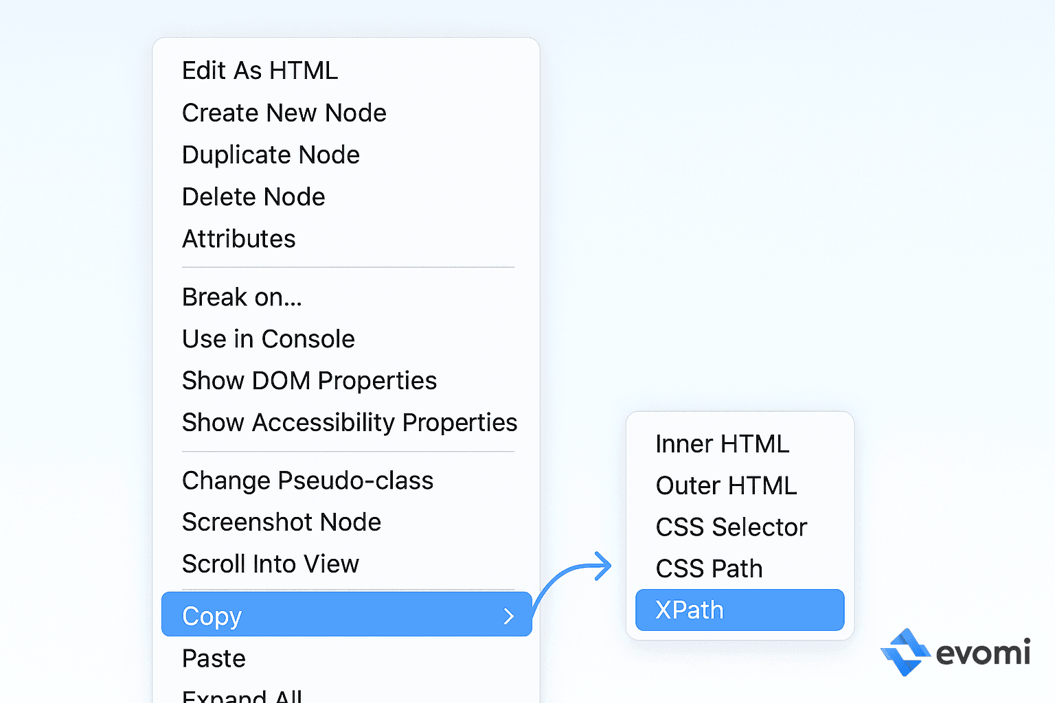 Copying XPath from browser developer tools