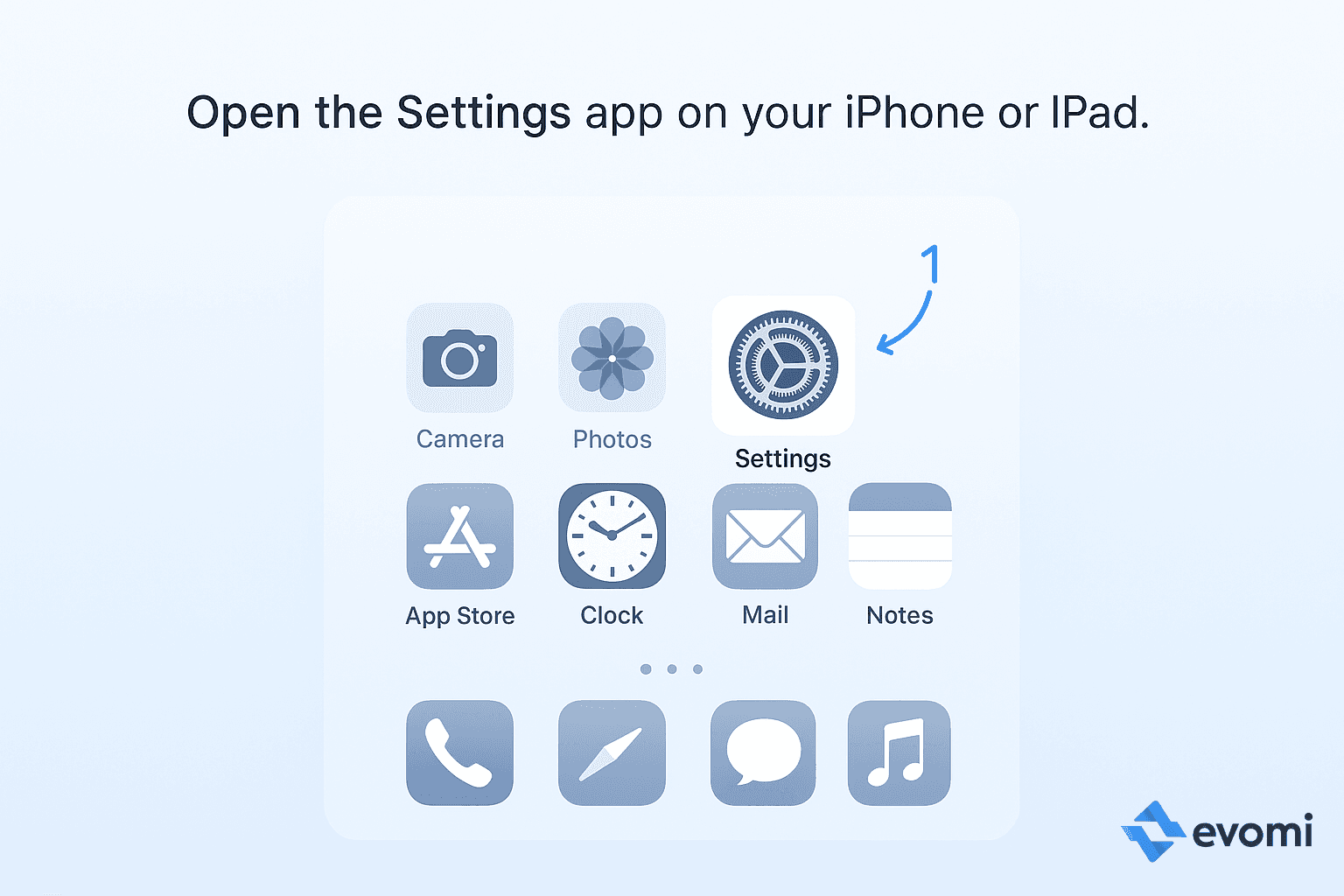 iOS home screen with Settings app highlighted