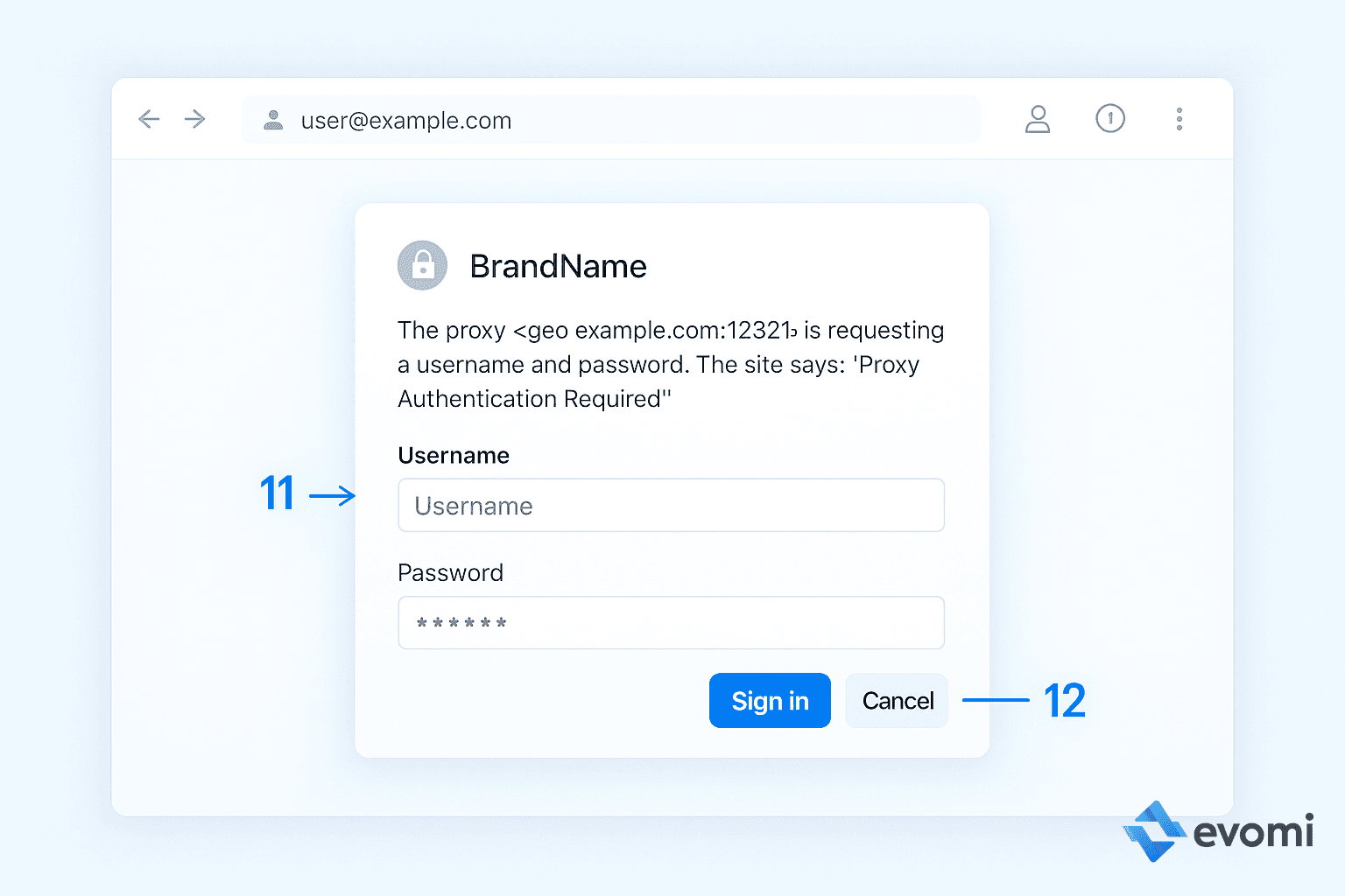 Firefox authentication prompt requesting proxy username and password